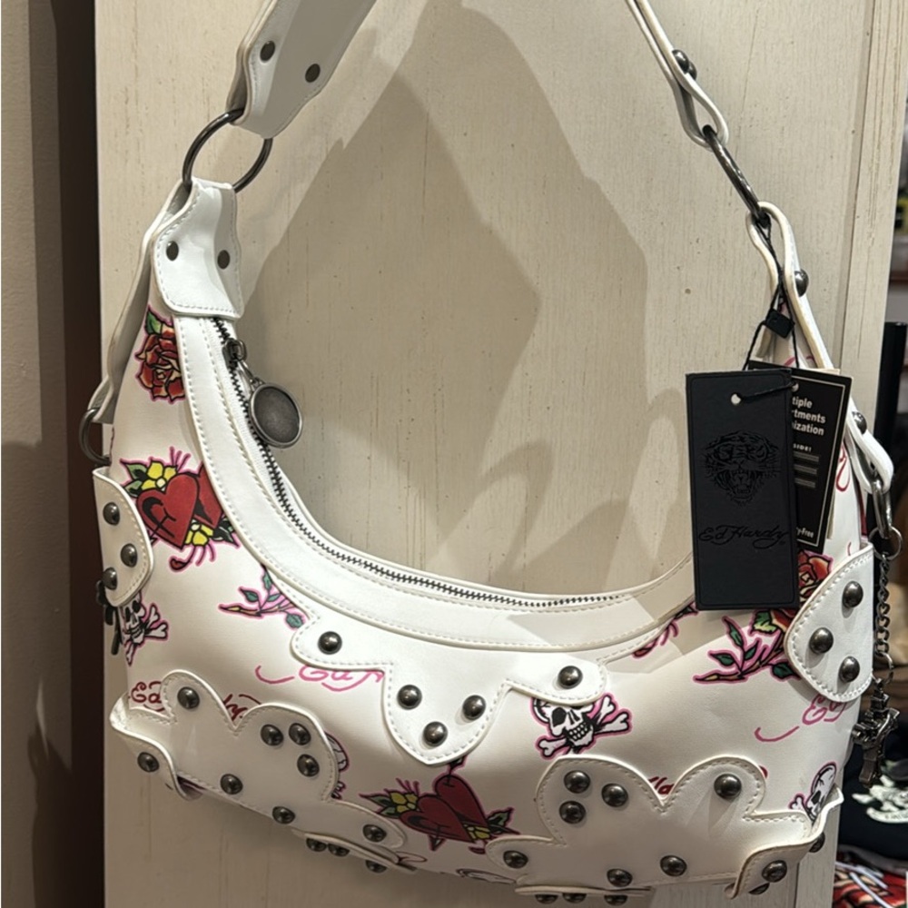 Ed Hardy White and Pink Shoulder Bag